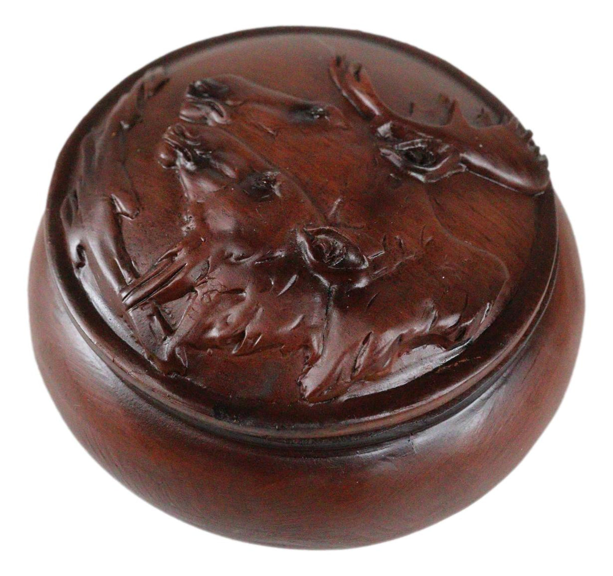 Ebros Faux Wood Bull Moose With Calf Rounded Jewelry Trinket Decorative Box Figurine - Ebros Gift