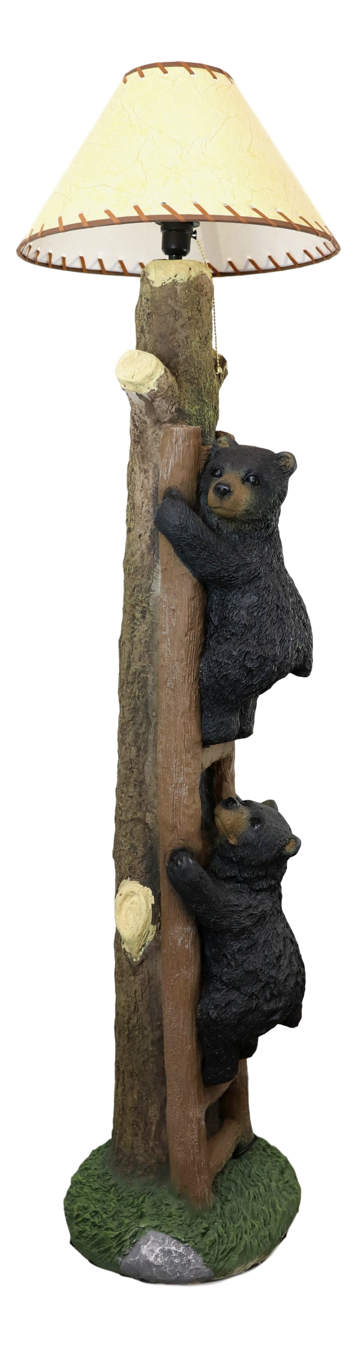 Rustic Black Bear Cubs Climbing Up Tree Ladder Standing Floor Lamp Statue 60"H