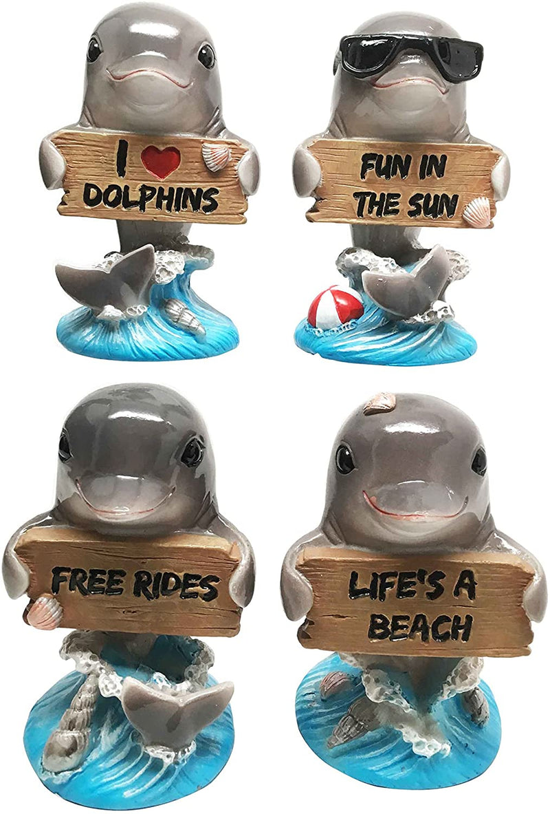Ocean Marine Aquatic Cool Dolphin Family Holding Sign Small Figurines Set