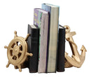 Nautical Coastal Home Decor Ship Anchor And Captain's Helm Wheel Bookends Set