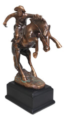 Ebros Rustic Western Rodeo Cowboy W/ Rearing Horse Bronze Electroplated Figurine