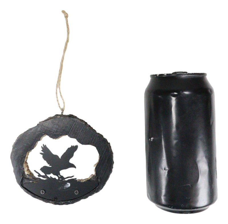 Rustic Western Bald Eagle Faux Wood Log Slice Set of 4 Christmas Tree Ornaments