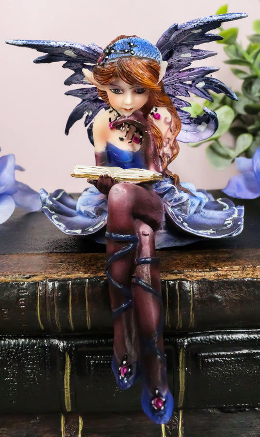 Ebros Blue Bookworm Fairy Shelf Sitter Figurine 4" Tall Whimsical Fantasy Faerie - Ebros Gift