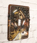 Set of 2 Western Rustic 4 Colorful Wild Horses Wall Single Toggle Switch Plates