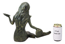 13"L Cast Iron Large Nautical Siren Mermaid Holding Starfish Verdi Green Statue