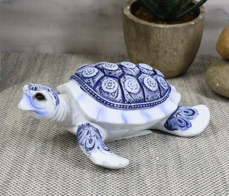 Ebros Terracotta Blue and White Feng Shui Celestial Sea Turtle Statue 4.5" Wide Talisman of Stability and Fortune Lucky Tortoise Figurine Decorative Zen Turtles Tortoises