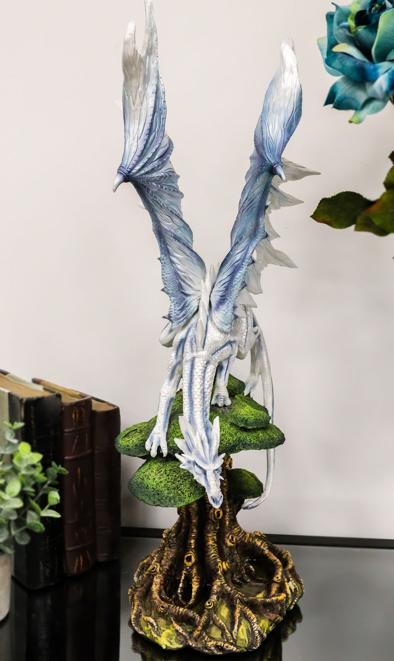 Large Arctic Frost Fury Dragon Perching On Rainforest Giant Tree Canopy Figurine