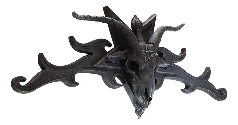 Ebros Large 34" Wide Goat of Mendes Baphomet Head with Pentagram Star and Hell Fire Wings Wall Decor Plaque Entrance Overdoor Pediment Door Hanger 3D Wall Art Horned God