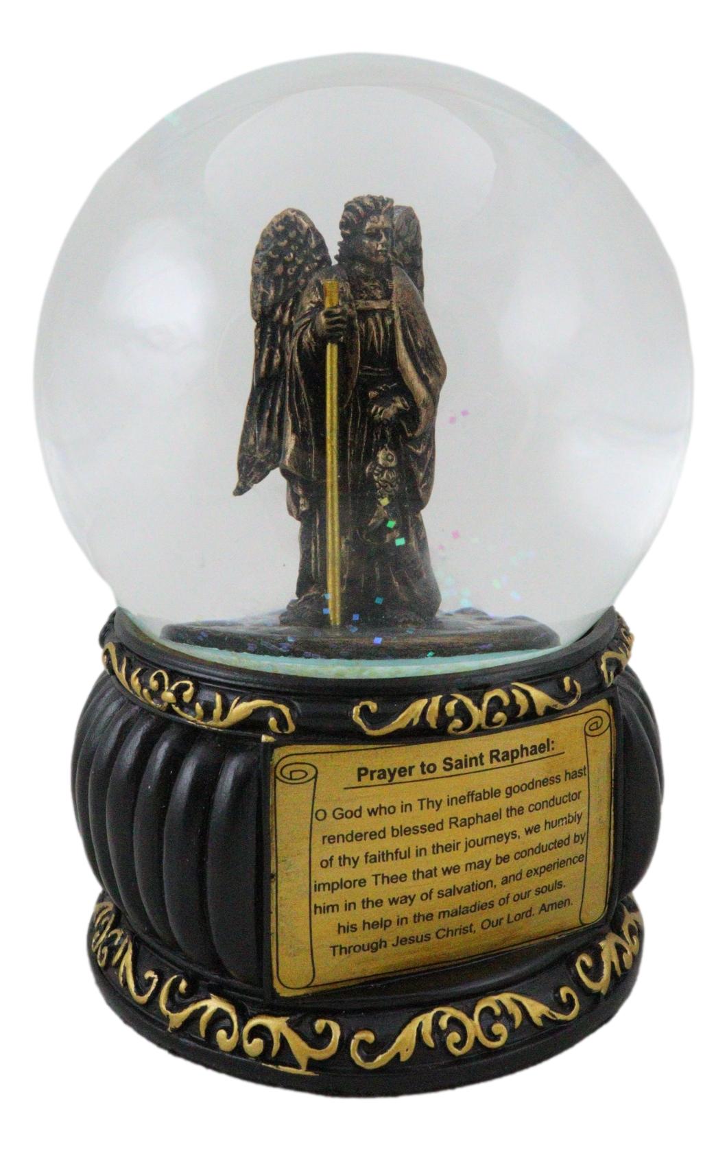 Christian Holy Archangel Saint Raphael Angel Of Healing Water Globe Figurine