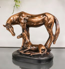 Ebros Farm Country Horse Family Mare and Foal Bronze Electroplated Resin Figurine