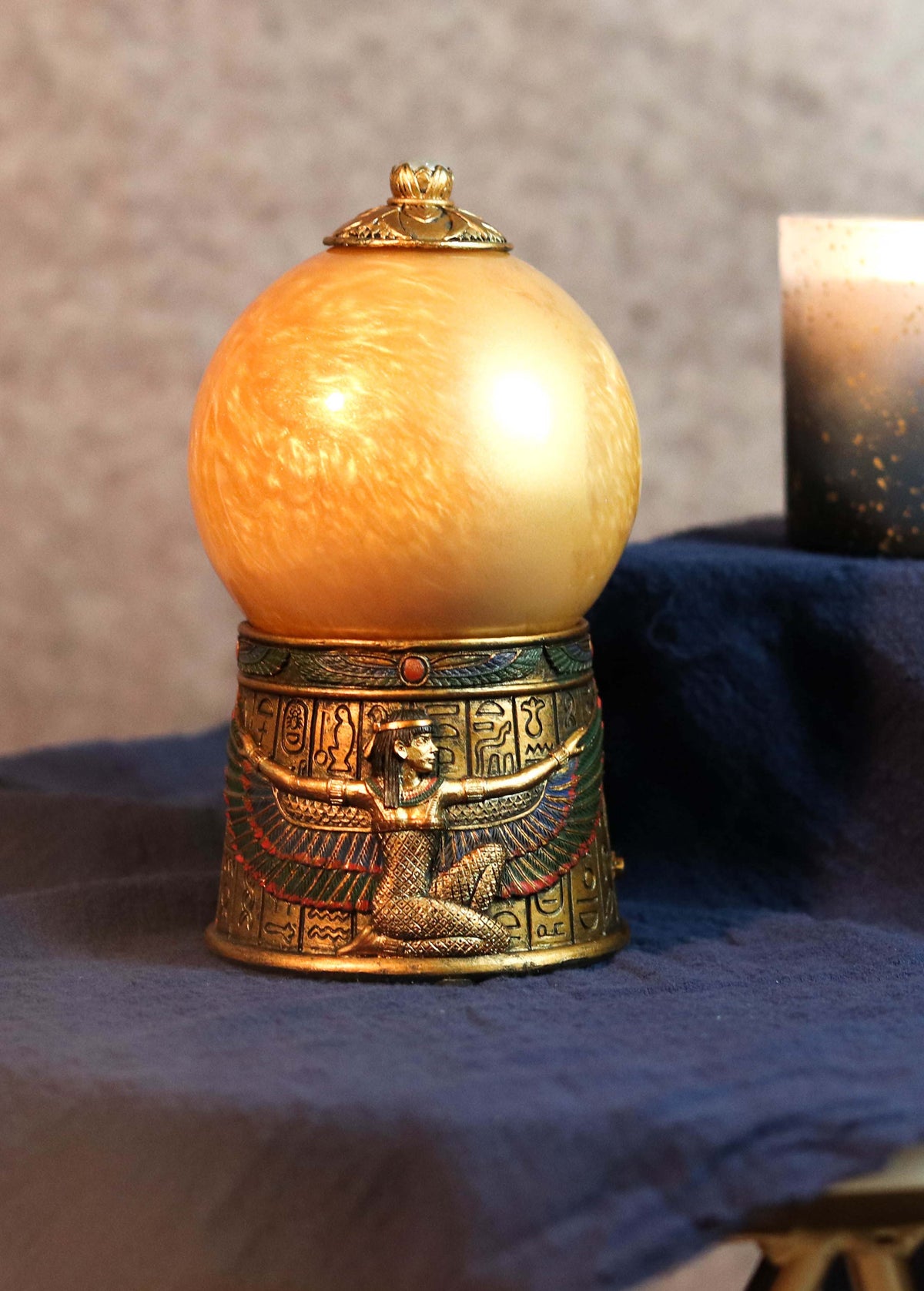Ebros Egyptian Isis Kneeling with Open Wings Golden Sandstorm Ball Statue 7"H - Ebros Gift