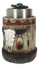 Rustic Western Native Indian Cow Skull Feathers Spring Barrel Toothpick Holder
