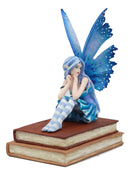 Ebros Amy Brown Pretty Blue Moon Scholar Book Muse Fairy Statue 6.5"Tall Fantasy Decor