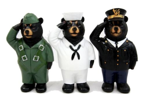 USA Sailor Pilot & Admiral Saluting Bear Figurine Uniformed Service Bears 5" H