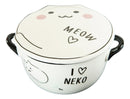 Pack Of 2 White Maneki Neko Lucky Cat Porcelain Kids Food Bowls W/ Lid 25Oz