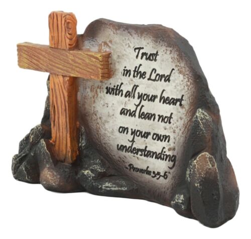 Ebros Inspirational Stony Hill Old Rugged Cross Figurine 7" L with Bible Verse Proverbs 3"Trust in The Lord with All Your Heart Religious Scriptural Decor for Desktop Shelves Study