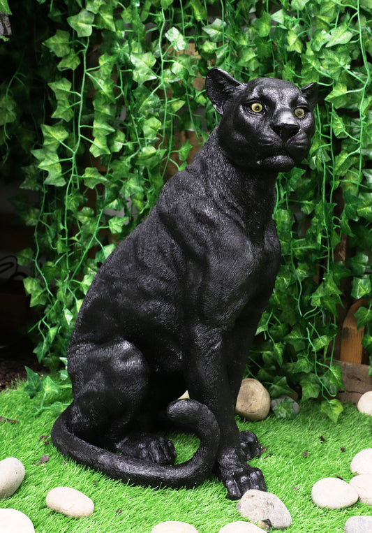 Ebros Realistic Large Black Ghost Panther Jaguar Hunter 20"H Garden Lawn Patio Statue - Ebros Gift