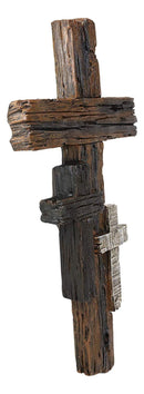 Ebros Rustic 3 Tone Faux Wood Walnut Birch Driftwood Color Wall Cross 16" Tall