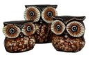 Balinese Wood Handicrafts Small Forest Owl Family Set of 3 Decorative Figurines