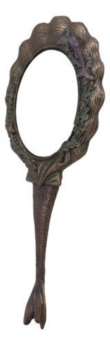 Art Nouveau Sirens of The Seas Mermaid With Seahorses Hand Mirror Figurine 11"H