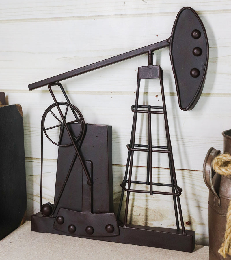 Ebros Rustic Metal Vintage Oil And Gas Derrick Rig Pump Jack Wall Art Decor 3D Plaque
