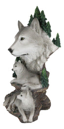 Mountain Scenery Gray Wolf Family Statue Timber Wolf Pack On Rocks 13"H Figurine