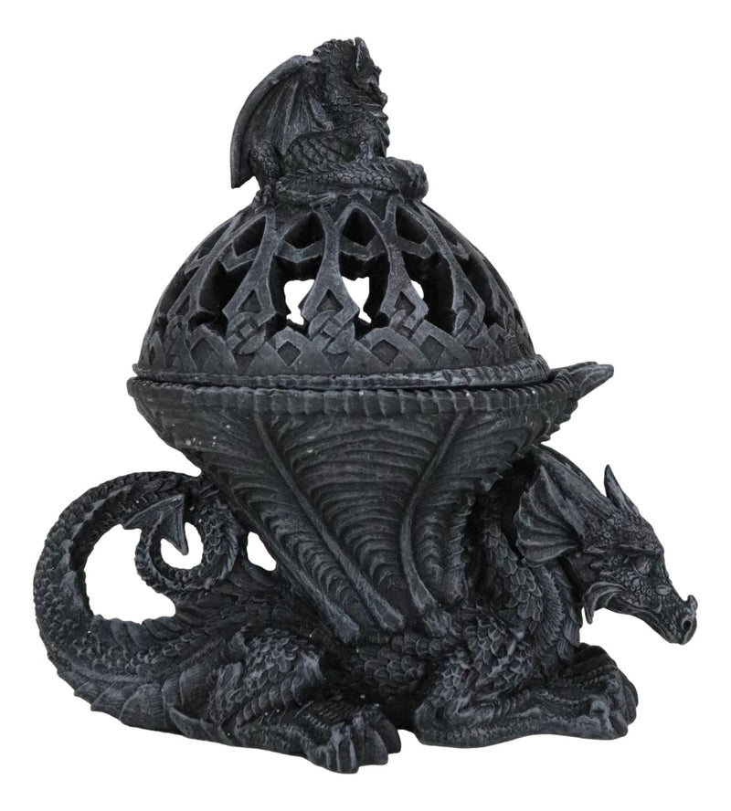 Crouching Atlas Dragon Tower Sphere Incense Burner Sculpture Figurine Faux Stone