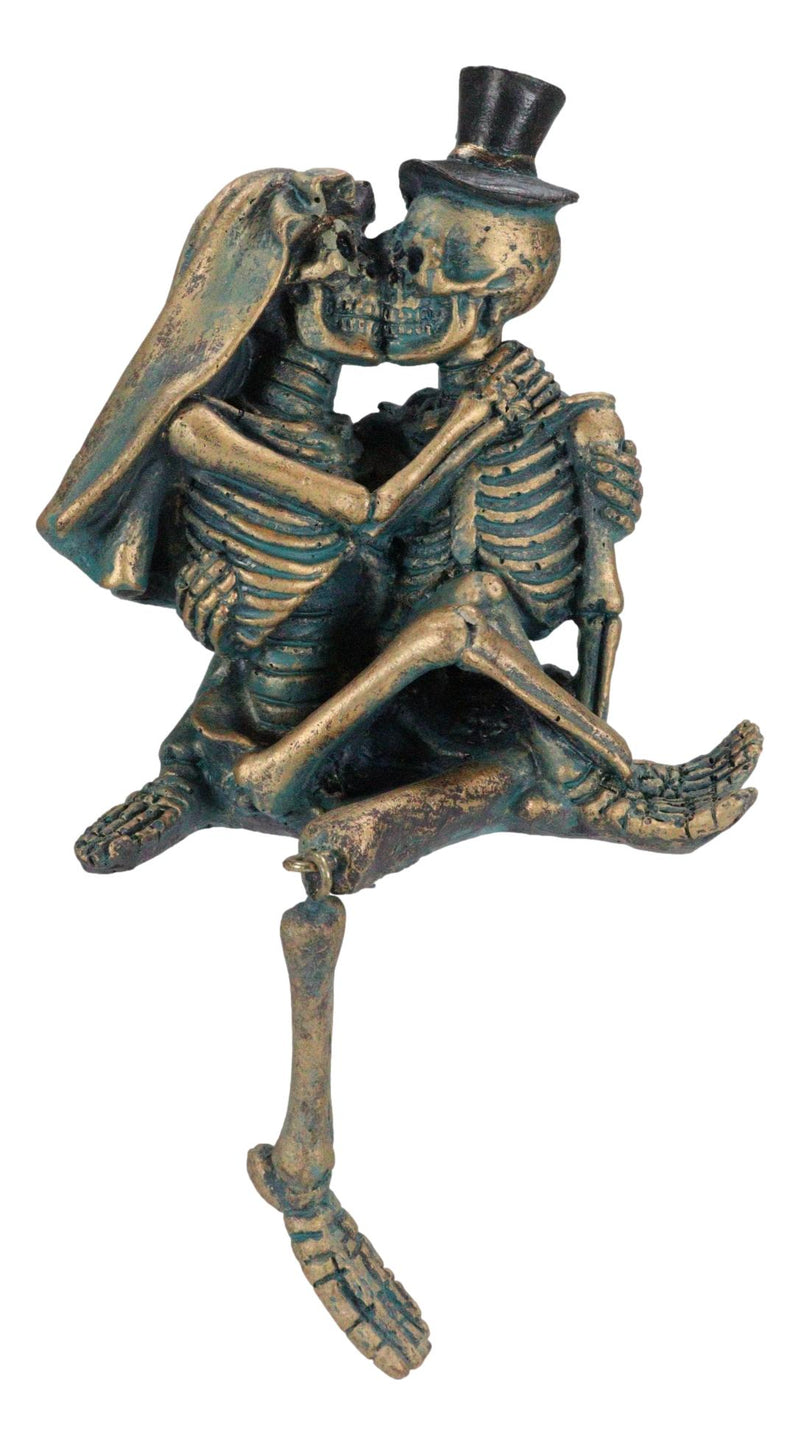 Love Never Dies Skeleton Couple Bride and Groom Kissing Shelf Sitter Figurine