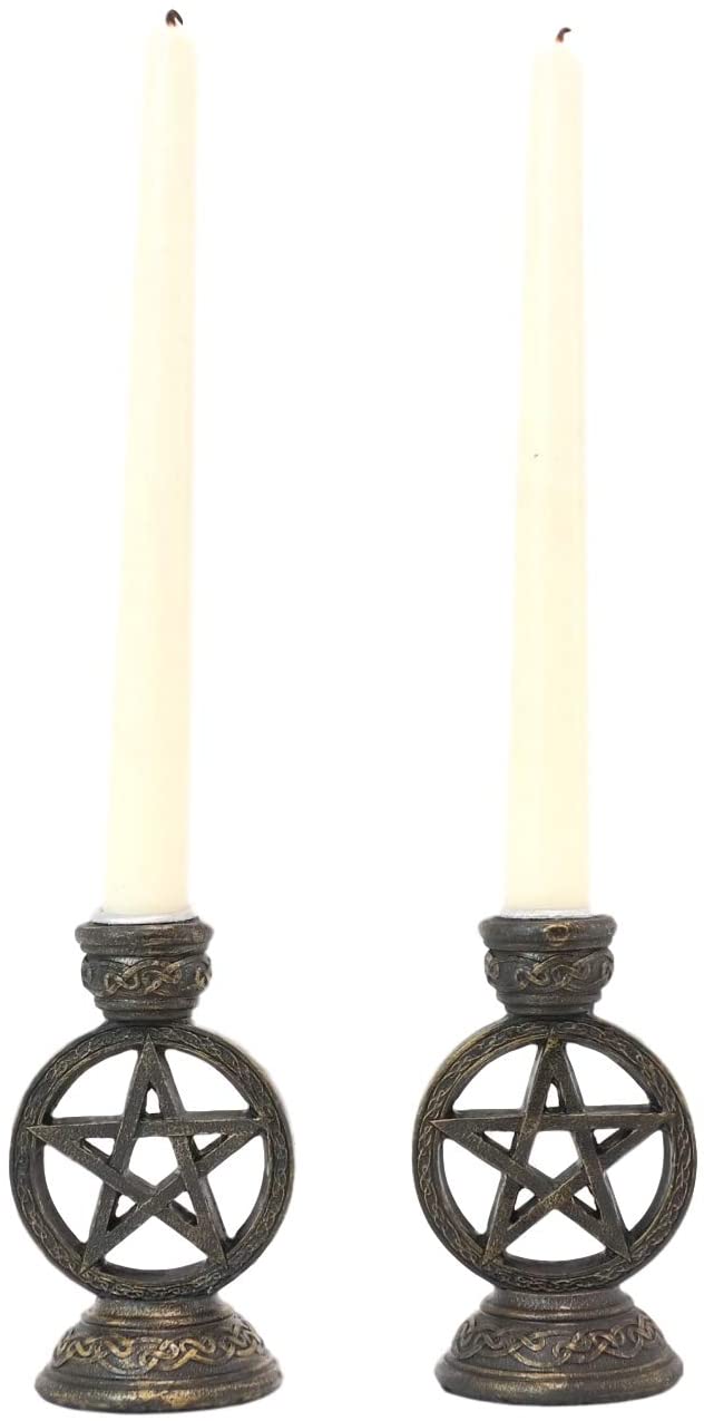 Set of 2 Wicca Pentagram Pentacle In Circle Taper Candle Or Cone Incense Holders