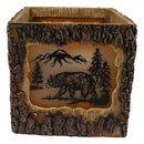 Rustic Pine Forest Black Bear Faux Carved Wood Bark Night Light Lamp Sculpture