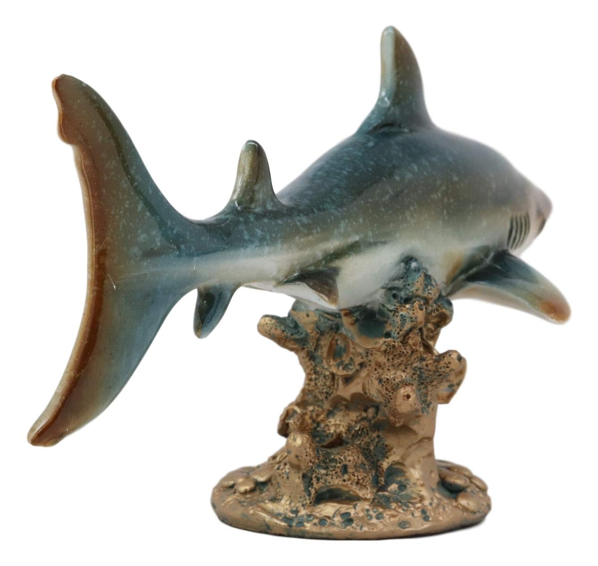 Ebros Gift 7" Long Ocean Marine Beach Coastal Predator Great White Shark Swimming Over Coral Reefs Statue Deep Blue Sea Apex Hunter Sharks Fish Figurine Home Decor - Ebros Gift