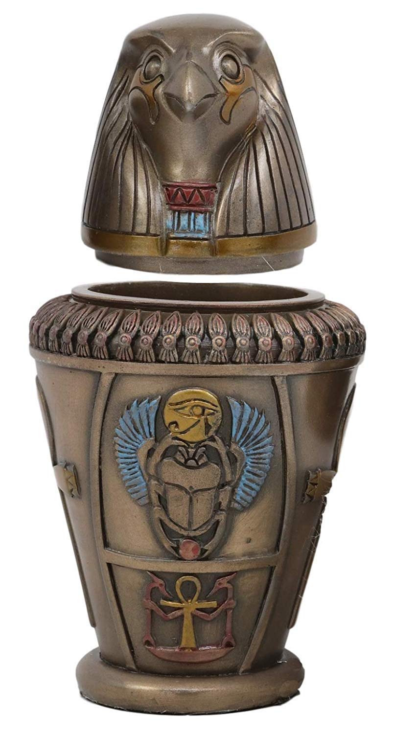 Ebros Four Sons of Horus Duamutef Hapi Imsety Qebehsenuef Canopic Jar Statue Set 5.75" H