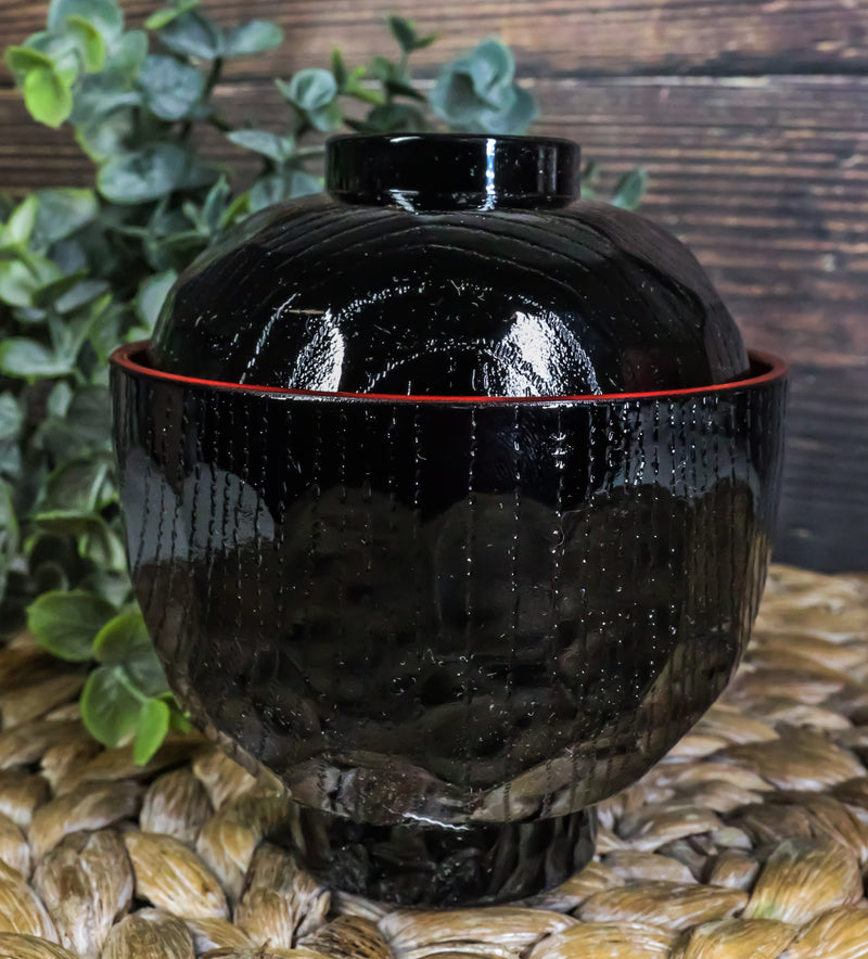 Made In Japan Honeycomb Ridged Black Red Lacquer Copolymer Plastic Bowl With Lid