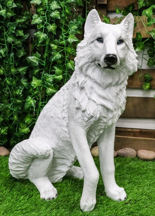 Ebros Large Artemis Wildlife Sitting Alpha Albino Ghost White Wolf Statue 20.5"H - Ebros Gift