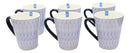 Set of 6 Eleanor Blue And White Linear Patterns Contemporary Porcelain Mugs 10oz