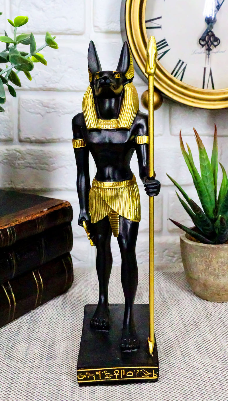 Egyptian Standing Anubis Holding Staff Statue God of Afterlife Mummification