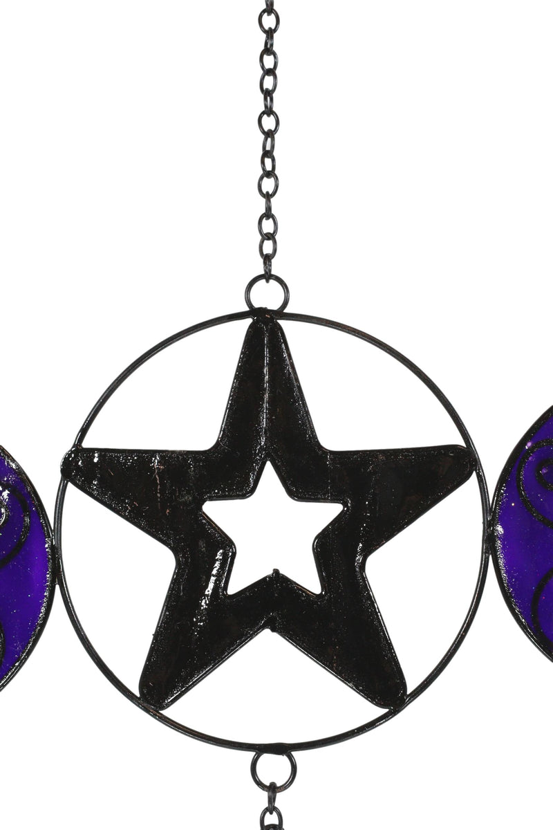 Stained Glass Triple Moons Pentagram Sacred Geometry Metal Wind Chime Suncatcher