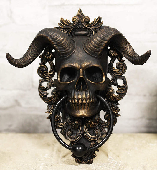 Ebros Baphomet Horned God Skull Hanging Door Knocker with Built in Striker Plate