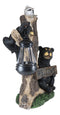 Ebros Forest Black Bear Mama And Cub With Raccoon Welcome Sign Solar LED Light Statue