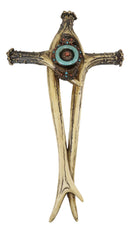 Turquoise Gemstones Ring On Intertwined Buck Deer Antlers Bone Wall Cross Decor