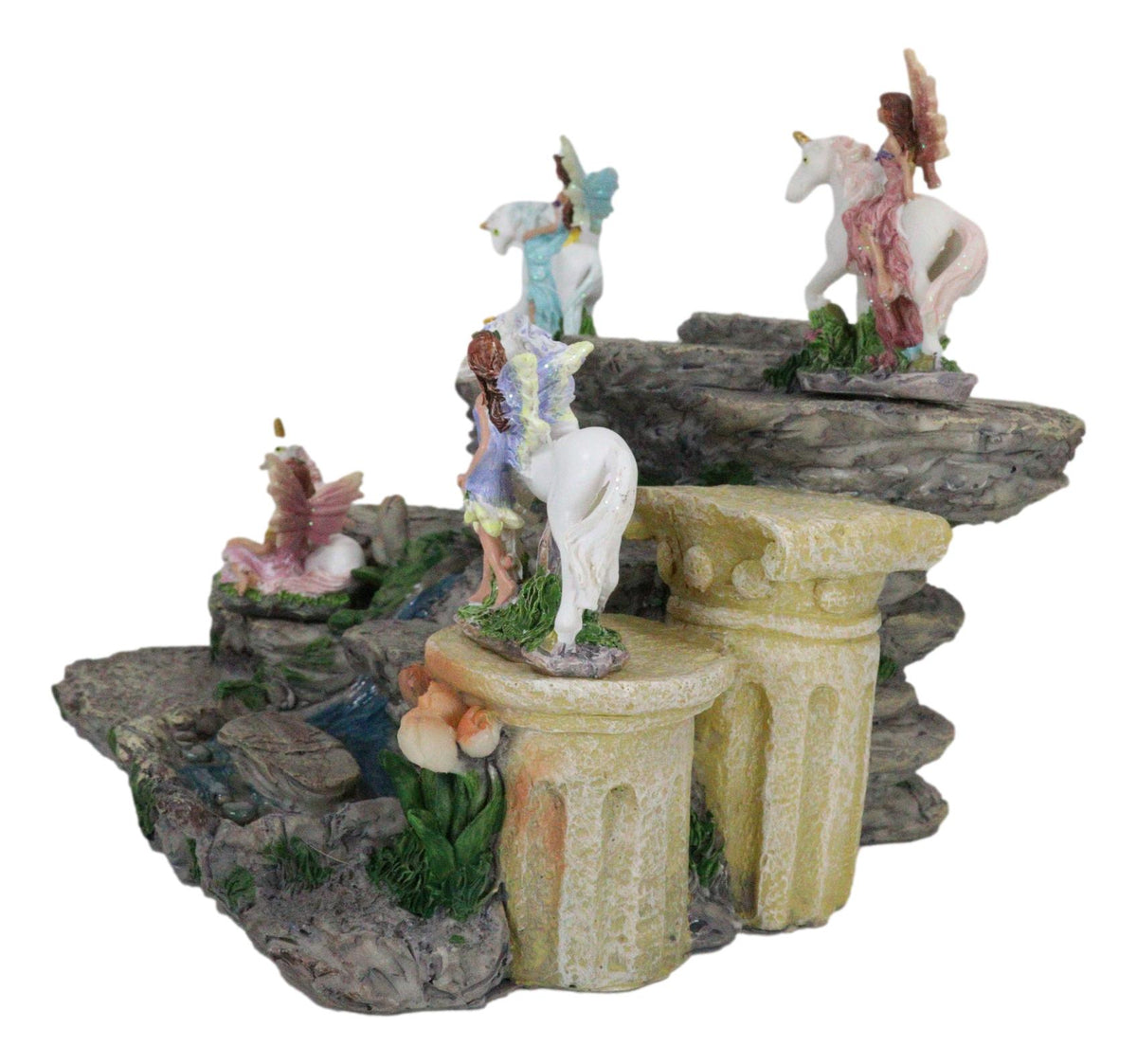 Miniature Fairies & Unicorns With Mountain Waterfall of Youth Display Figurine