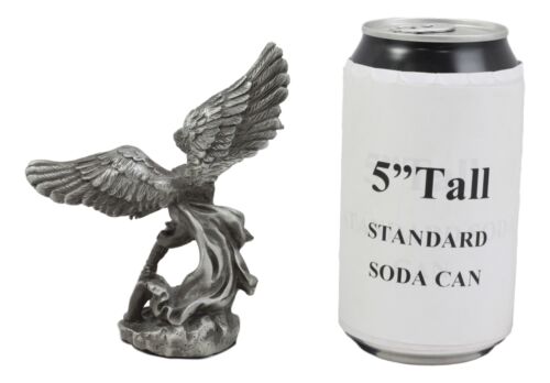 Ebros Pewter Archangel Saint Michael Slaying Satan Statue 4.5" Tall Guido Reni Inspired Catholic Decor Battle of Armageddon San Miguel Figurine