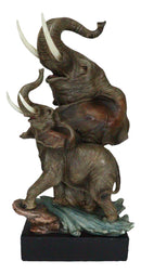Ebros 15"H Safari Jungle Elephant With Trunk Up Bust Statue On Pedestal Base