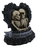 Love Never Dies Black Wedding Roses Heart Wreath Skeleton Couple Figurine Decor