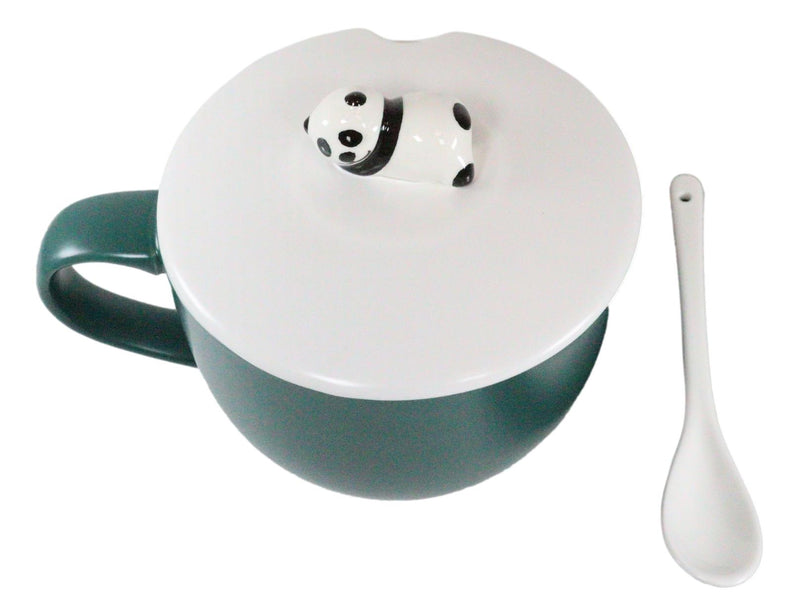 Happy Hour Sleeping Panda Bear Green Ceramic Coffee Mug With Spoon And Lid Set