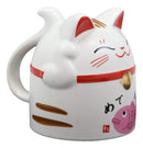 Topsy Turvy Lucky Cat Maneki Neko With Pink Fish Belly Ceramic Coffee Mug