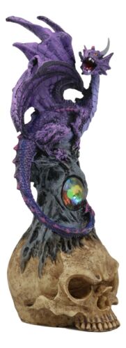 Ebros Purple Midnight Dragon Perching On Cranium Alien Skull W/ Gemstone Statue
