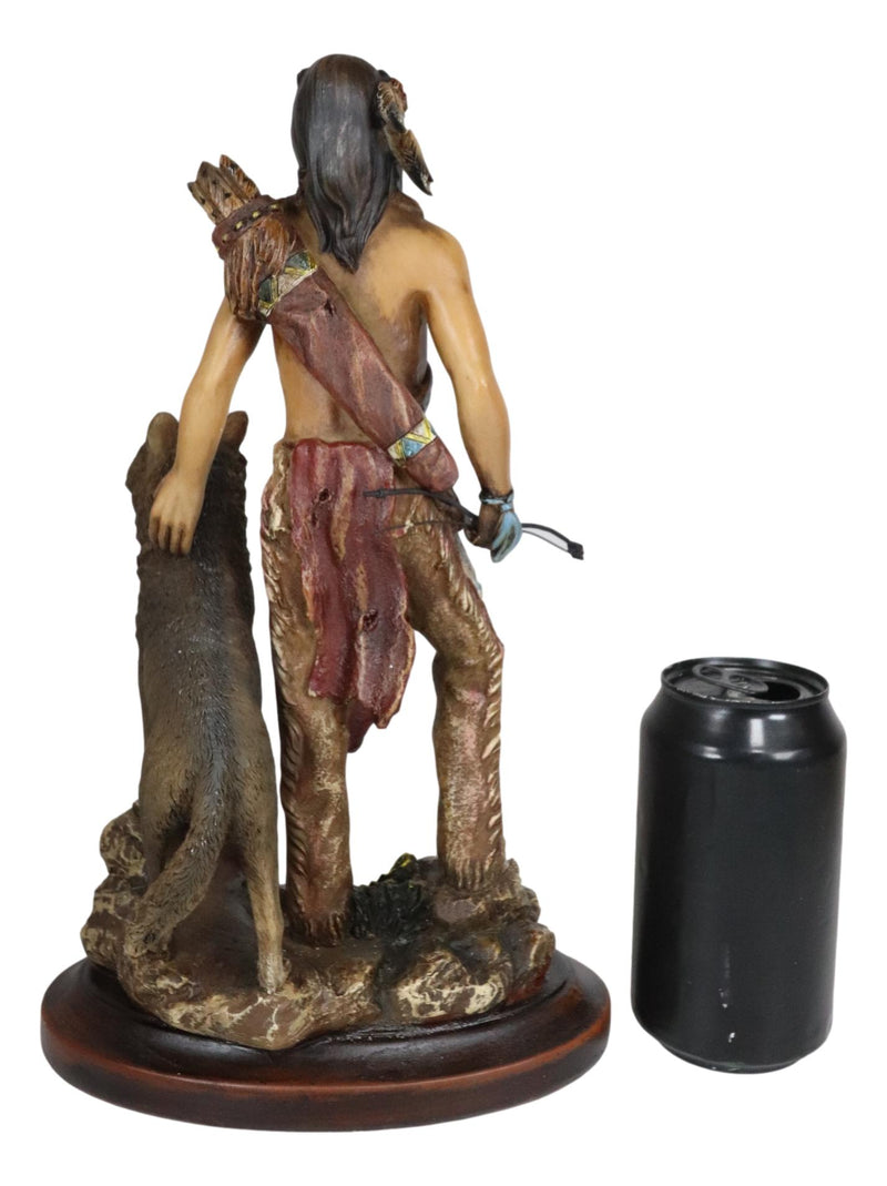 Southwestern Tribal Indian Warrior Chief With Gray Wolf Collectible Figurine