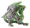 Ebros Metallic Green and Silver Crouching Emerald Dragon Statue 4.75" Long Figurine