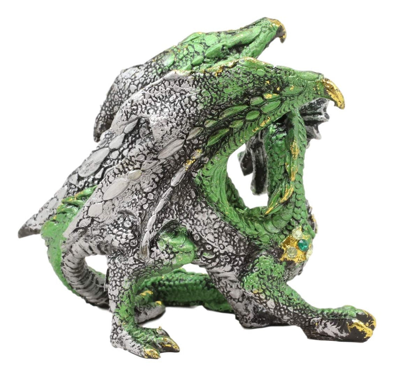 Ebros Metallic Green and Silver Crouching Emerald Dragon Statue 4.75" Long Figurine